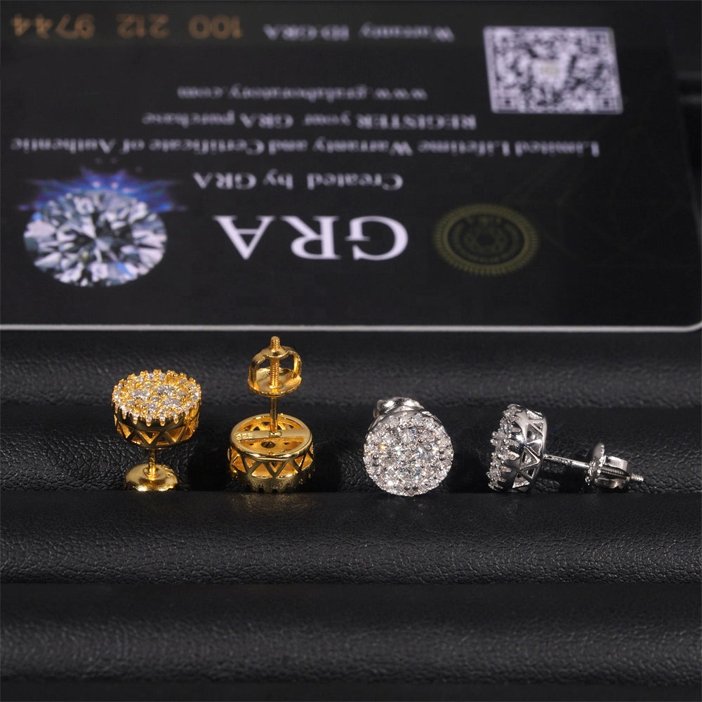 9MM Round Shaped VVS Moissanite Stud Earrings