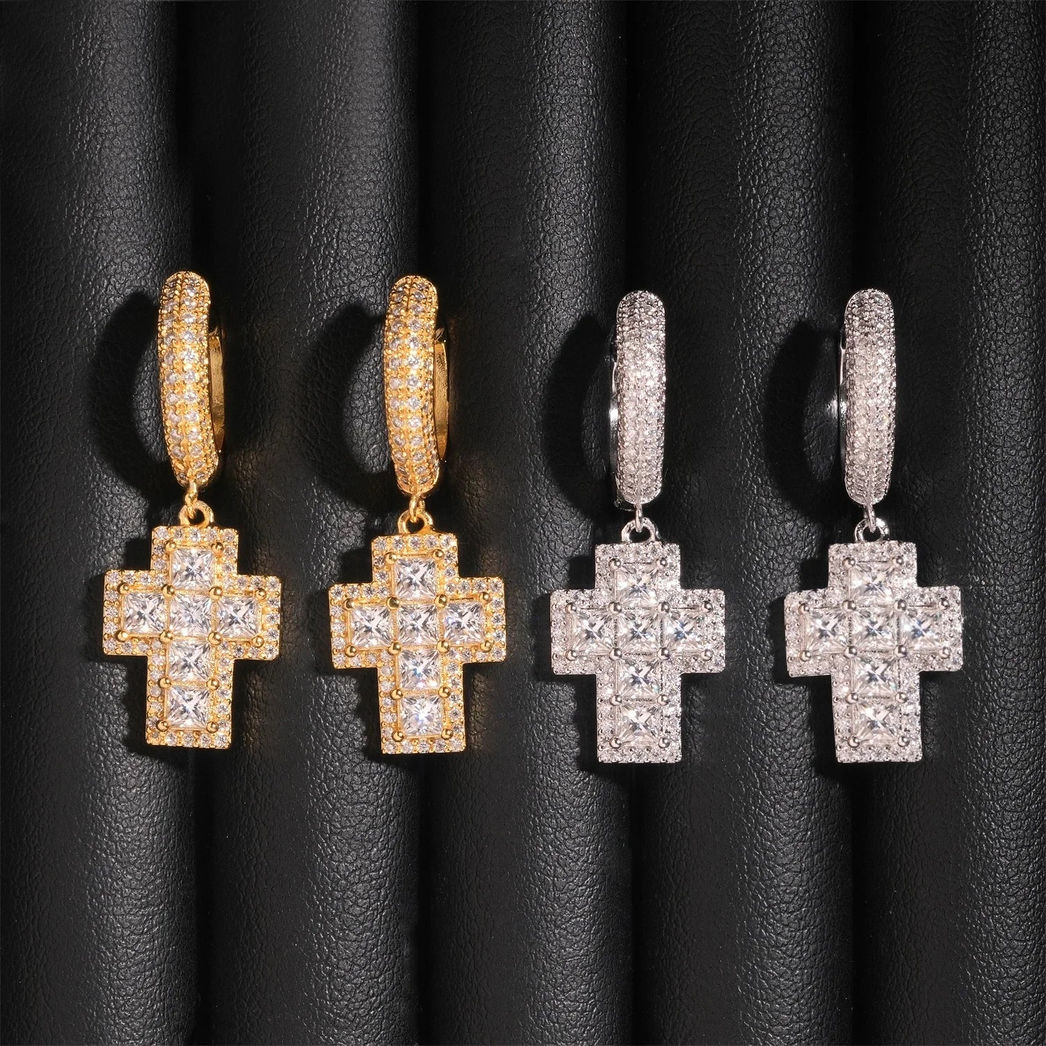 Cross Princess Cut S925 Silver VVS Moissanite Earrings Secondary image