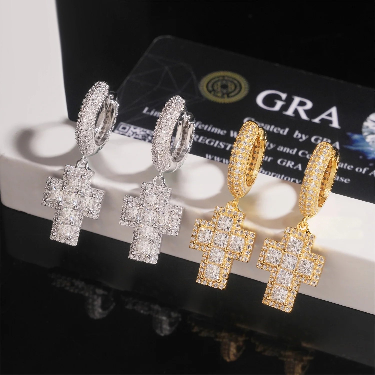 Cross Princess Cut S925 Silver VVS Moissanite Earrings Main image