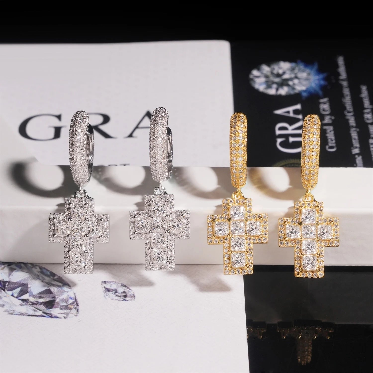 Cross Princess Cut VVS Moissanite Earrings