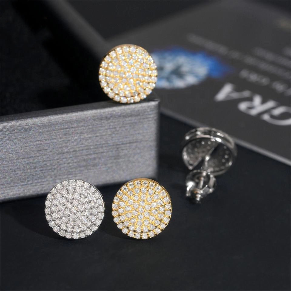 10.2MM Round Micro Pave VVS Moissanite Stud Earrings