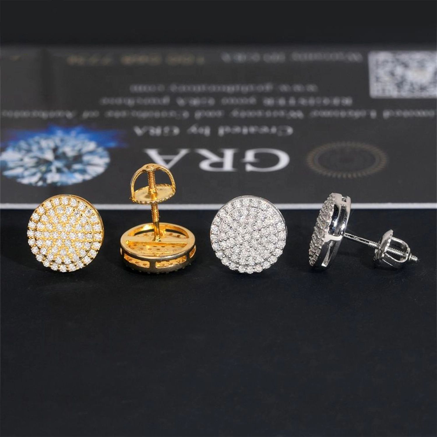 10.2MM Round Micro Pave VVS Moissanite Stud Earrings