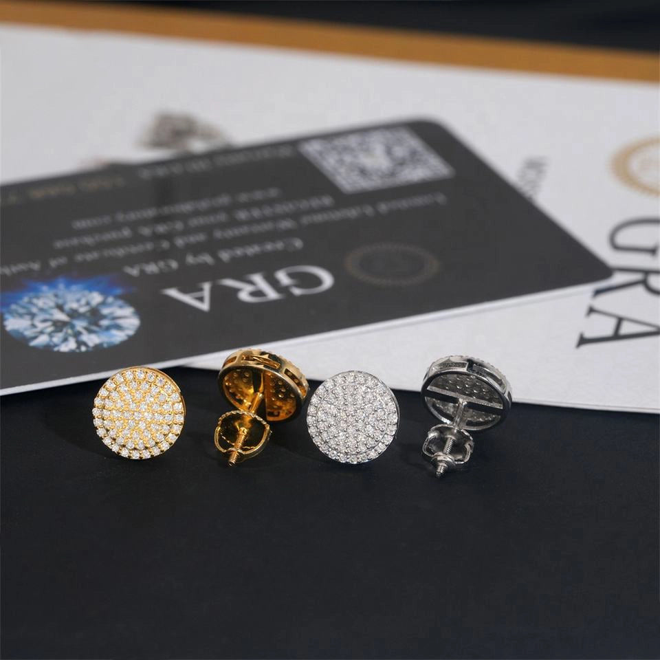 10.2MM Round Micro Pave VVS Moissanite Stud Earrings