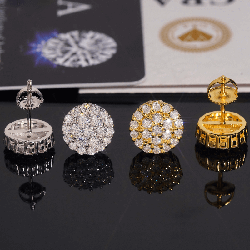 【US 3 Days Delivery】GL Fashion  Round Cut VVS Diamond Moissanite Classic Silver Earrings