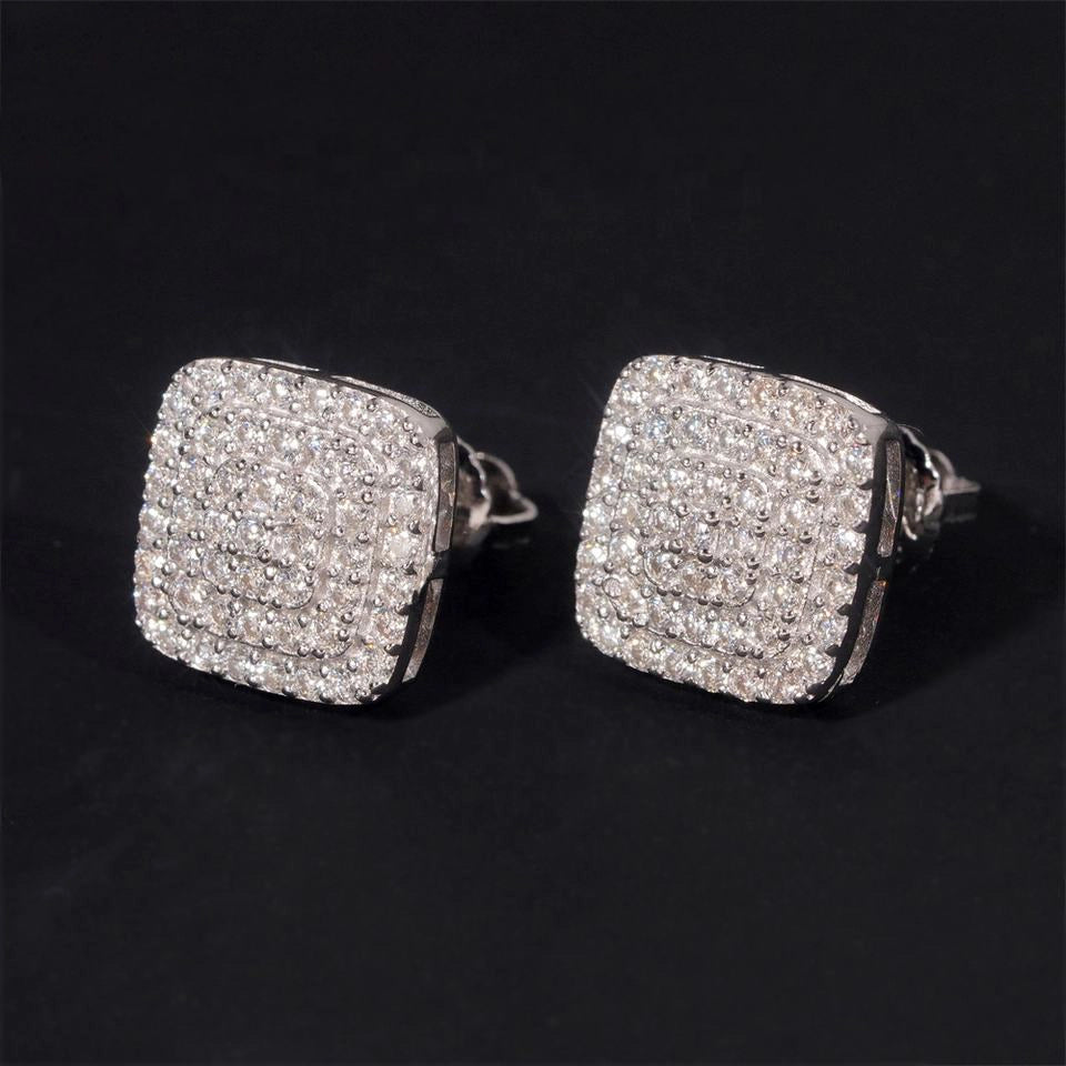 10MM Square Micro Pave VVS Moissanite Stud Earrings