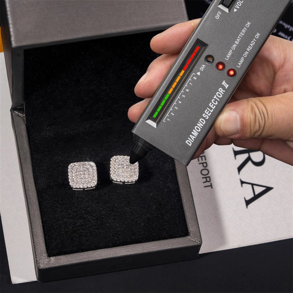 10MM S925 Silver Square Micro Pave VVS Moissanite Stud Earrings Secondary image