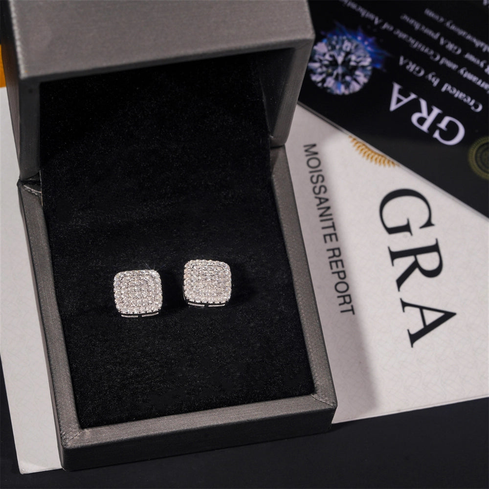 10MM Square Micro Pave VVS Moissanite Stud Earrings