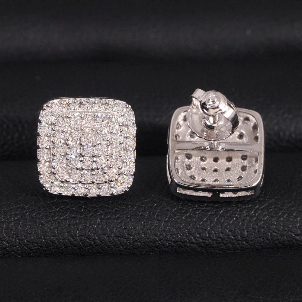 10MM Square Micro Pave VVS Moissanite Stud Earrings