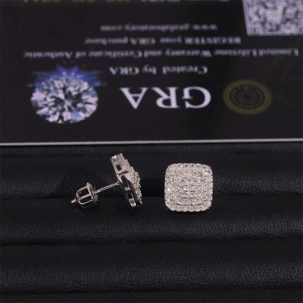 10MM Square Micro Pave VVS Moissanite Stud Earrings