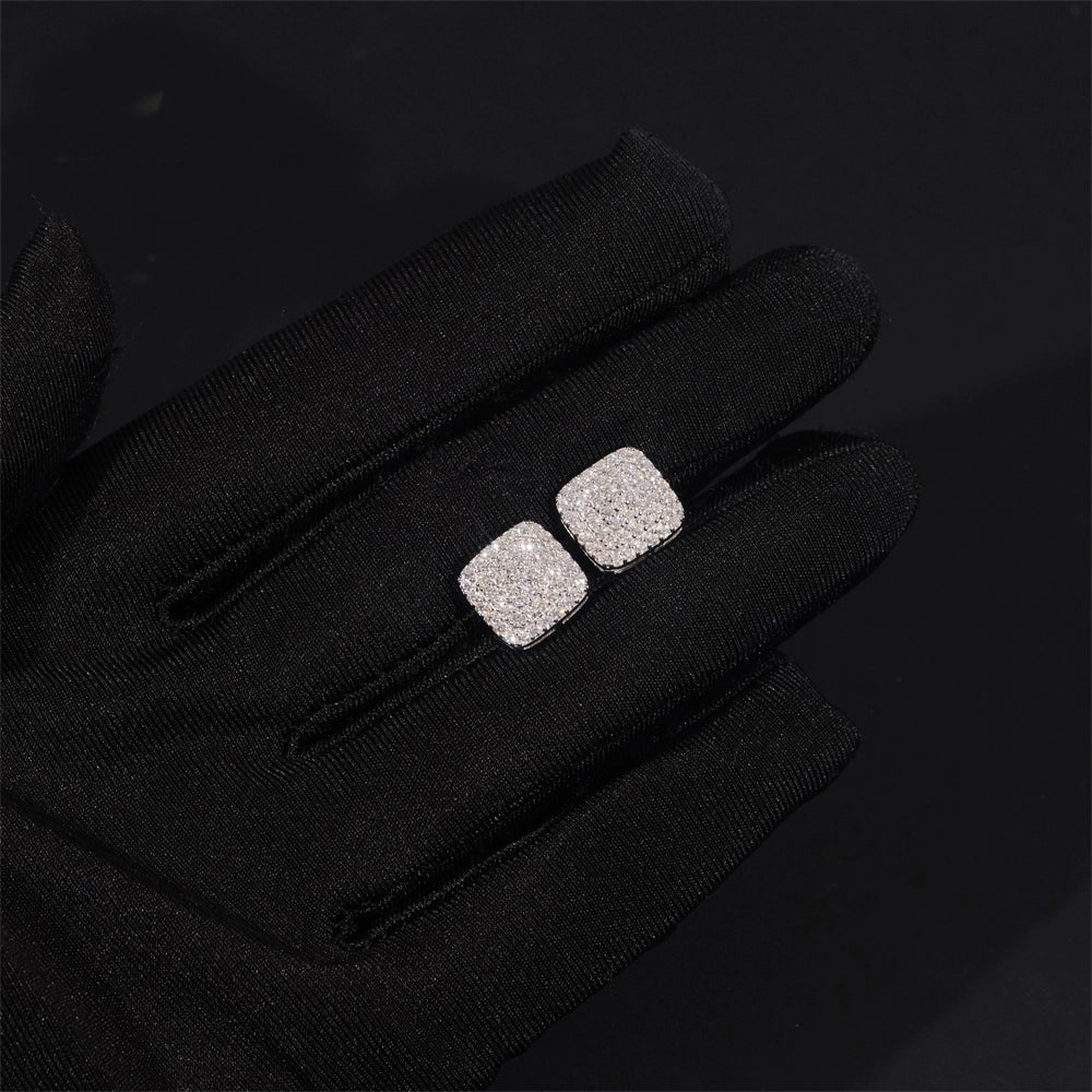 10MM Square Micro Pave VVS Moissanite Stud Earrings