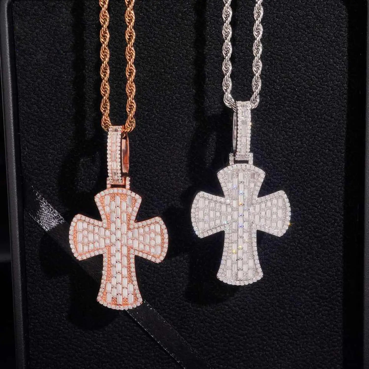 S925 Silver Micro Pave VVS Moissanite Cross Pendant