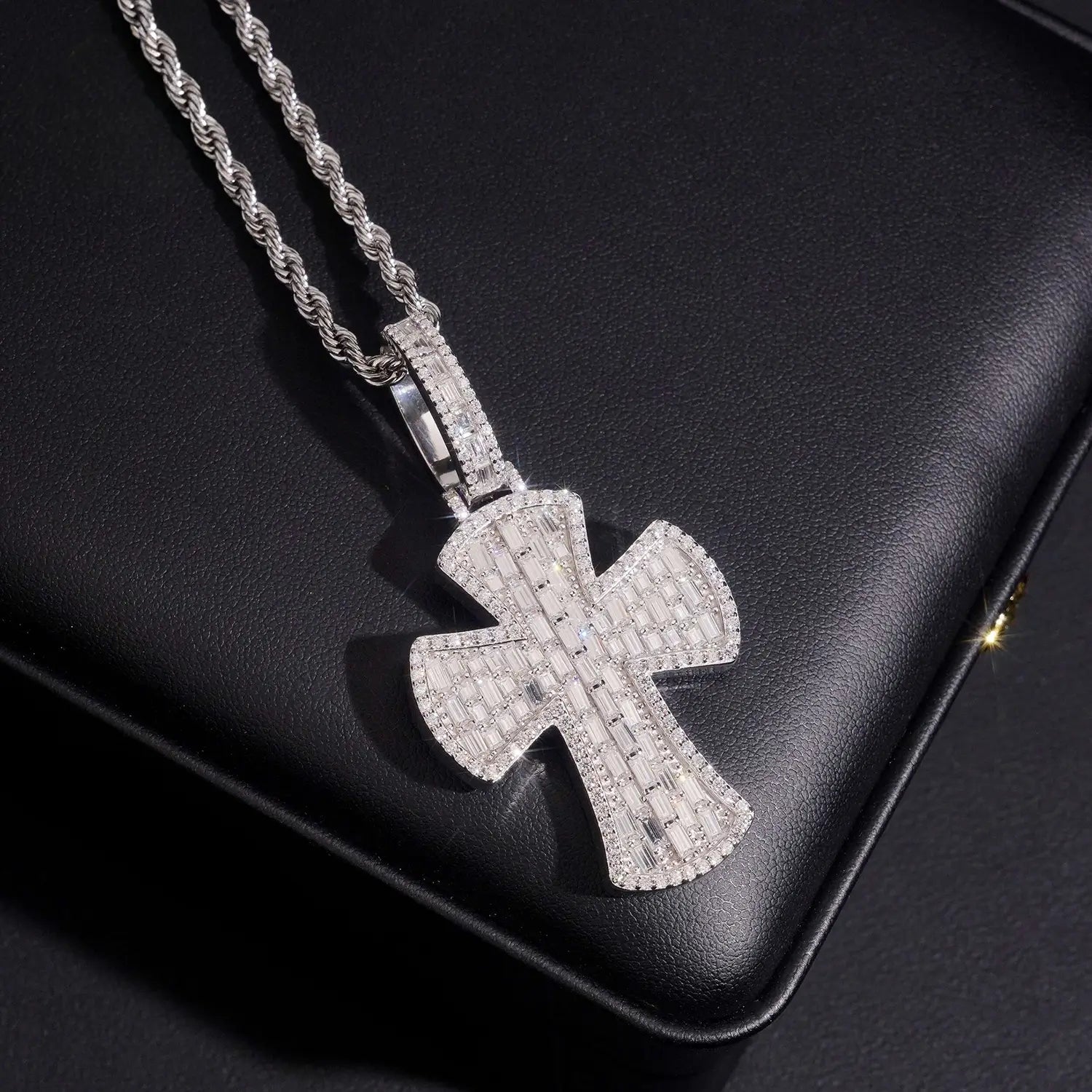 S925 Silver Micro Pave VVS Moissanite Cross Pendant