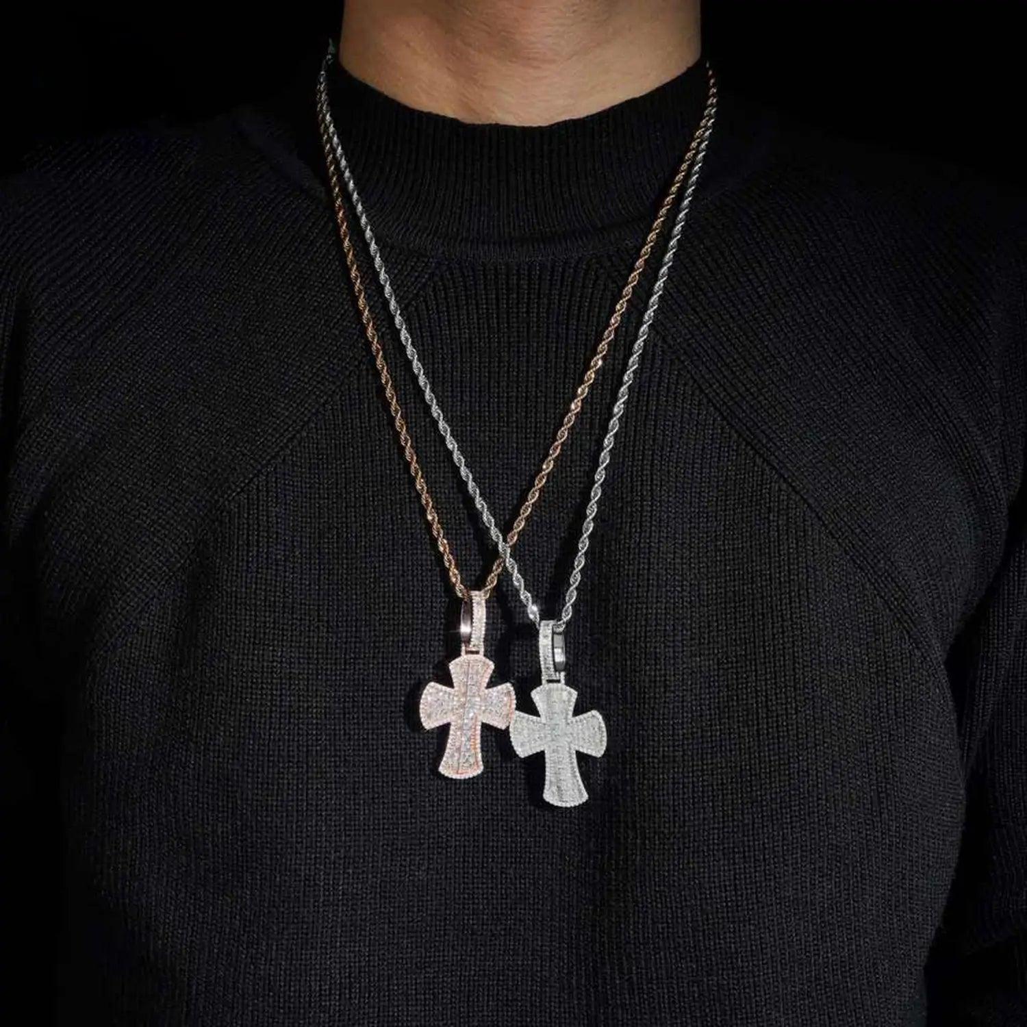 S925 Silver Micro Pave VVS Moissanite Cross Pendant