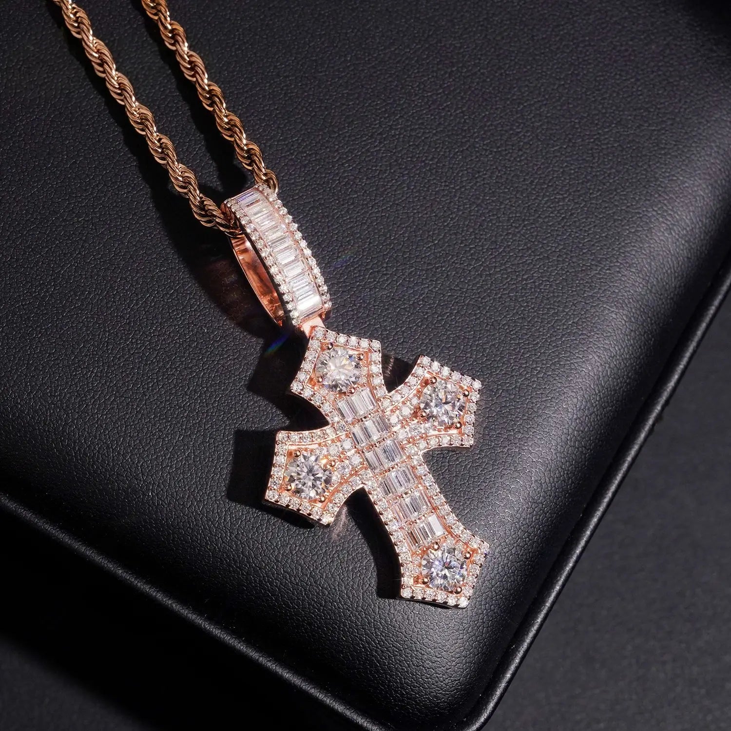 Baguette Iced Out VVS Moissanite Cross Pendant