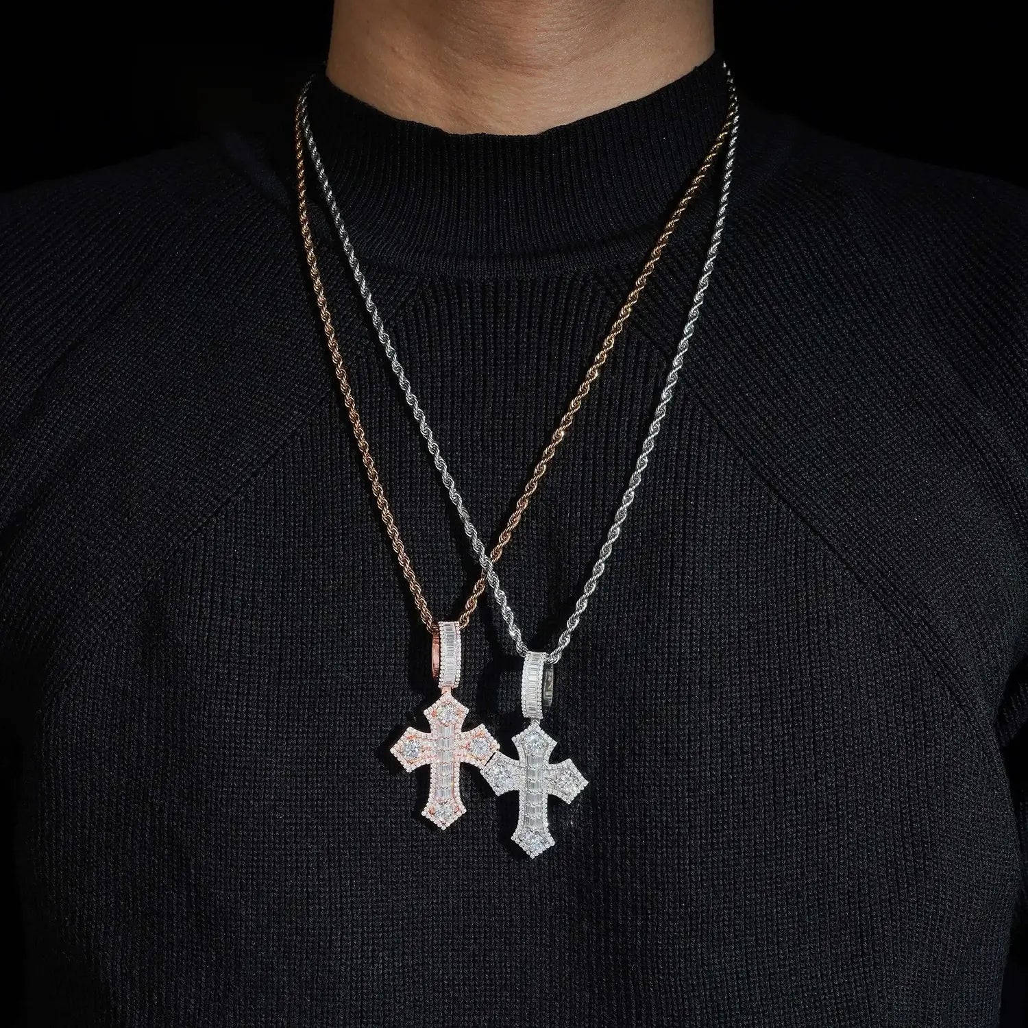 Baguette Iced Out VVS Moissanite Cross Pendant