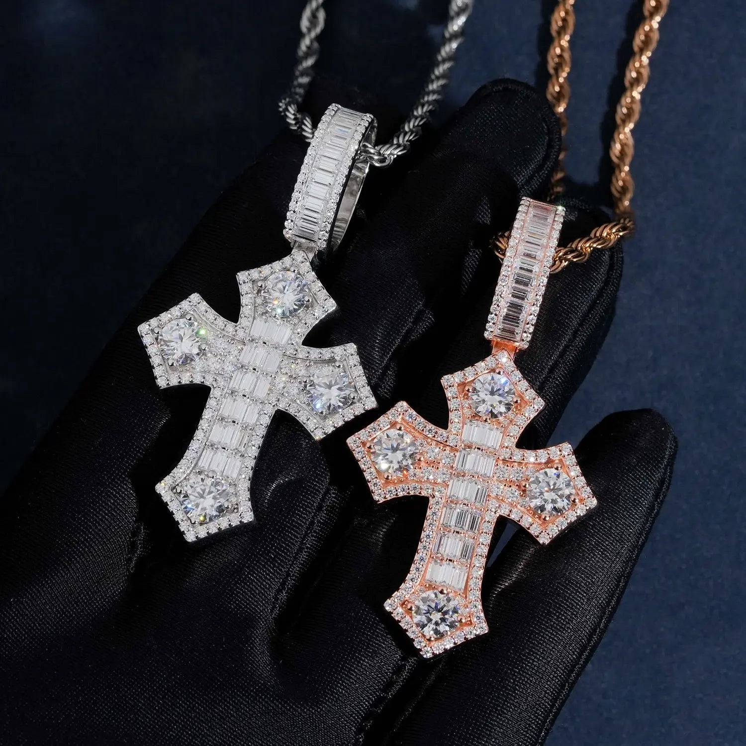 Baguette Iced Out VVS Moissanite Cross Pendant