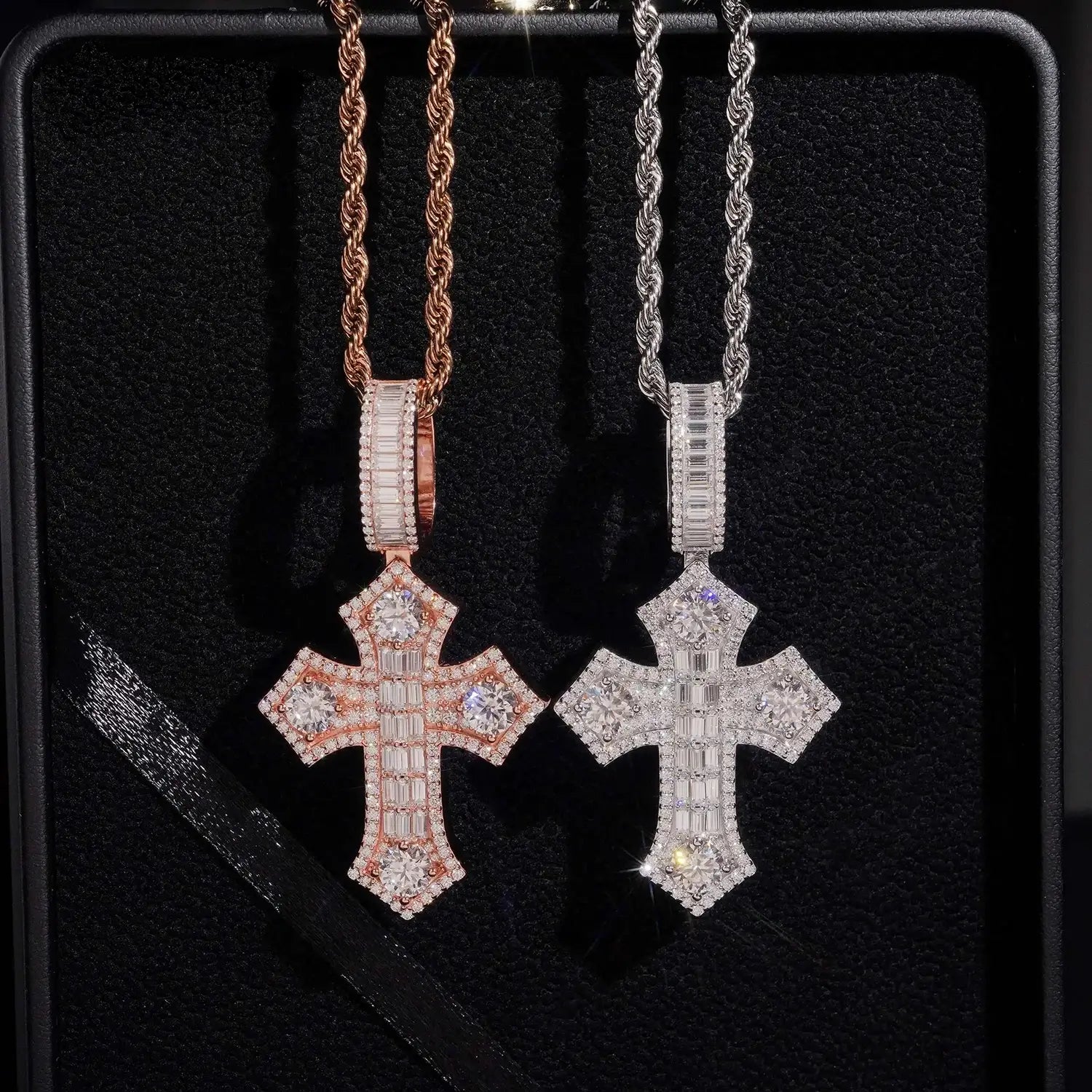 Baguette Iced Out VVS Moissanite Cross Pendant