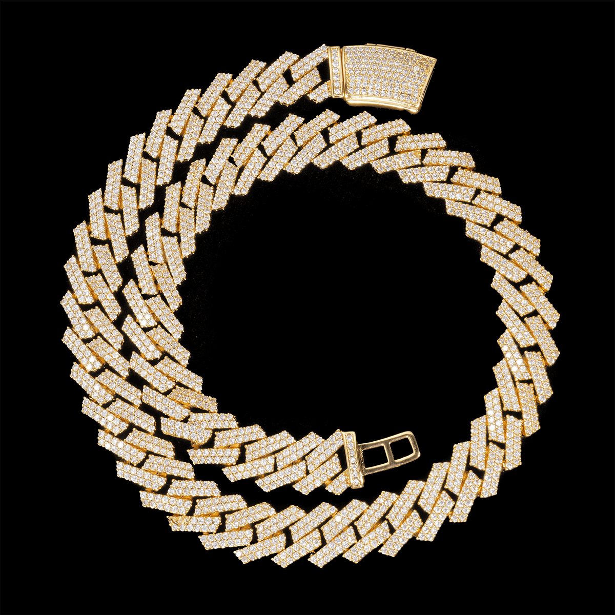 GL 14MM Cuban Link Chain G-link Iced Out 5A+ Diamnd In 16K Glod Plated