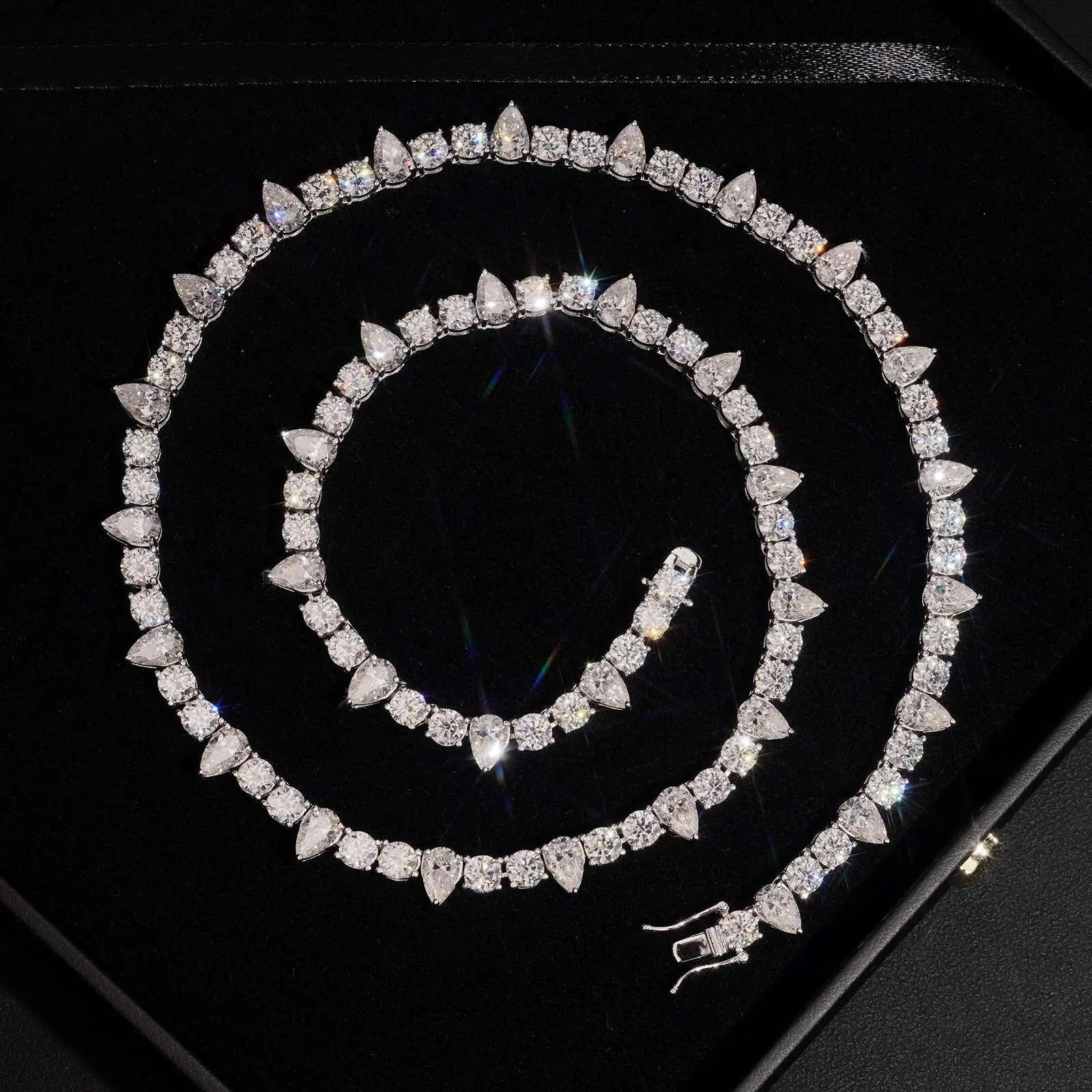S925 5MM Round&Pear VVS Moissanite Cluster Tennis Chain Necklace