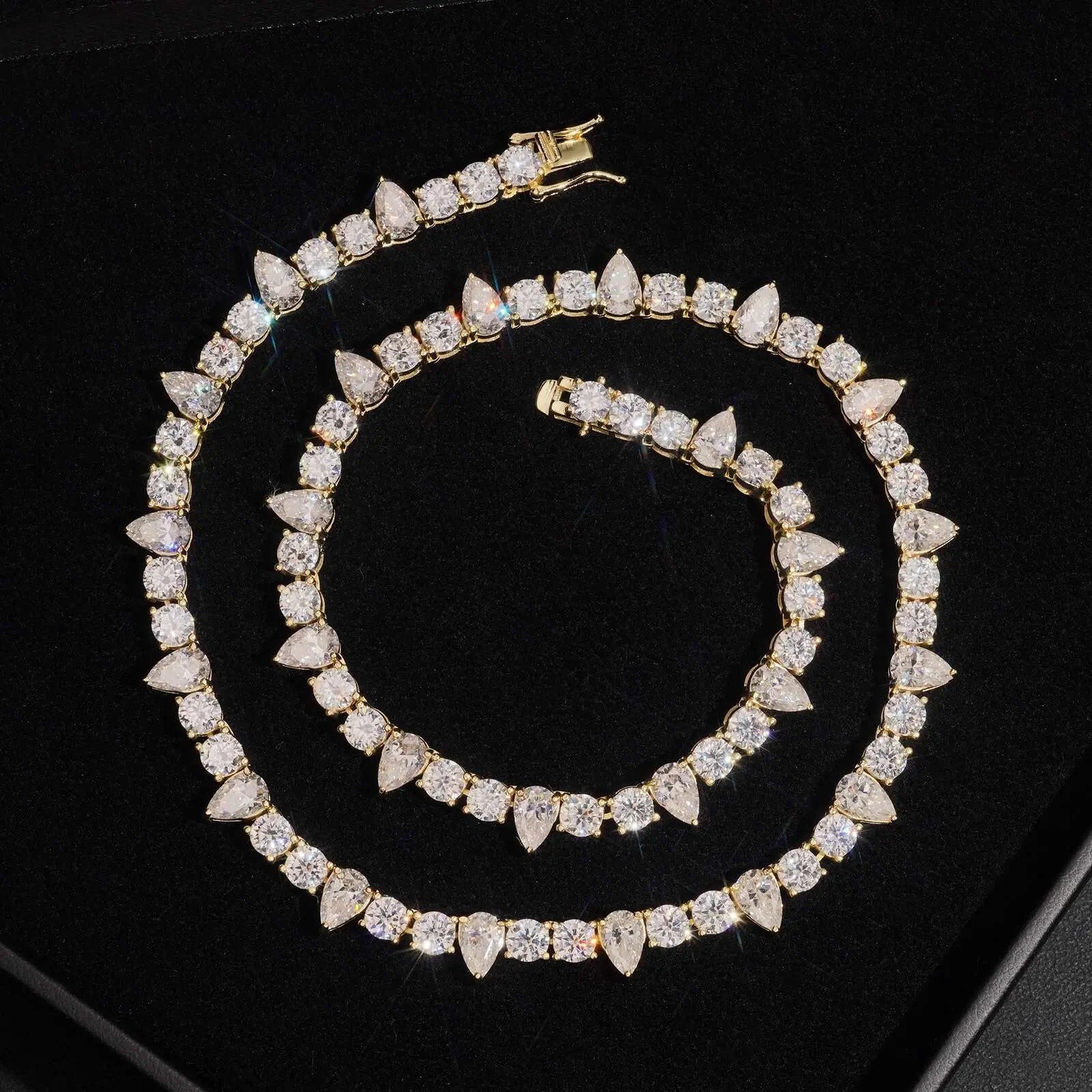 S925 5MM Round&Pear VVS Moissanite Cluster Tennis Chain Necklace