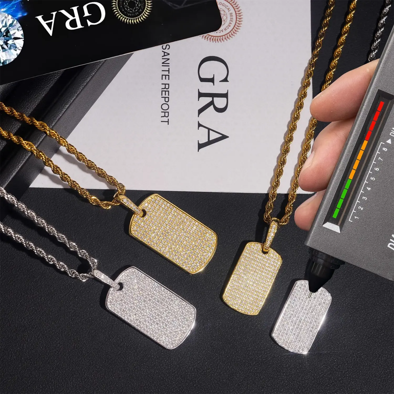 GL Iced Out S925 Silver Brilliant Diamond Nameplate Pendant