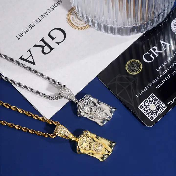 GL Silver VVS Moissanite Jesus Piece Pendant