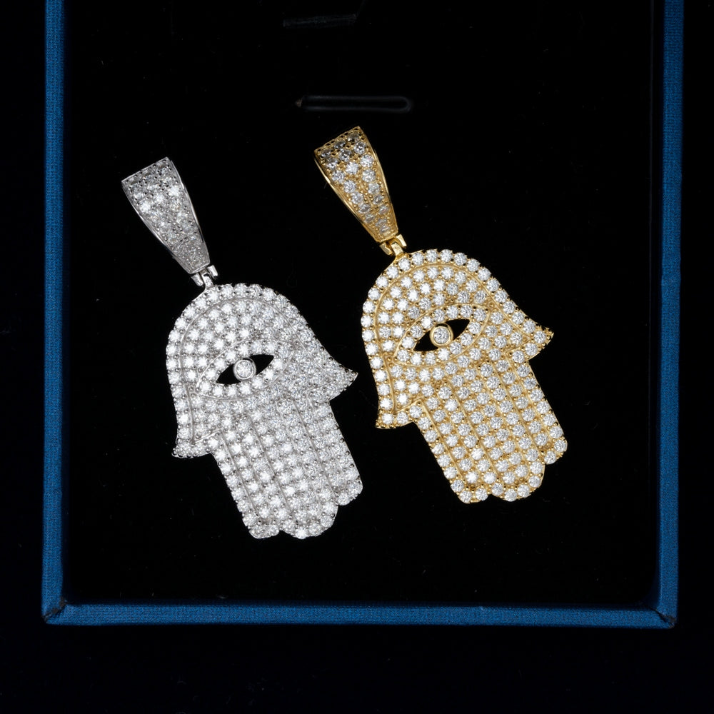 GL Eyes Hand of Fatima Hip Hop Jewelry S925 Silver Moissanite Pendant