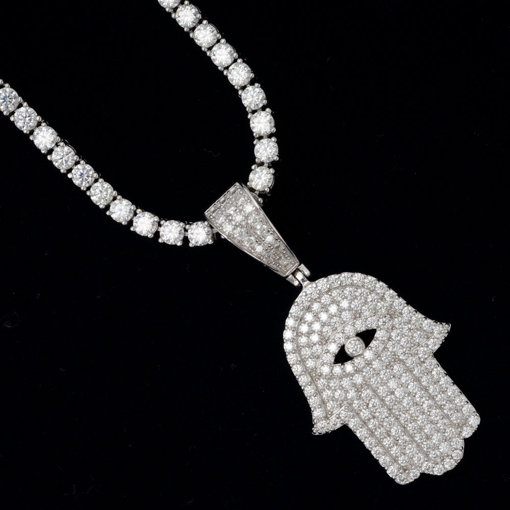 GL Eyes Hand of Fatima Hip Hop Jewelry S925 Silver Moissanite Pendant