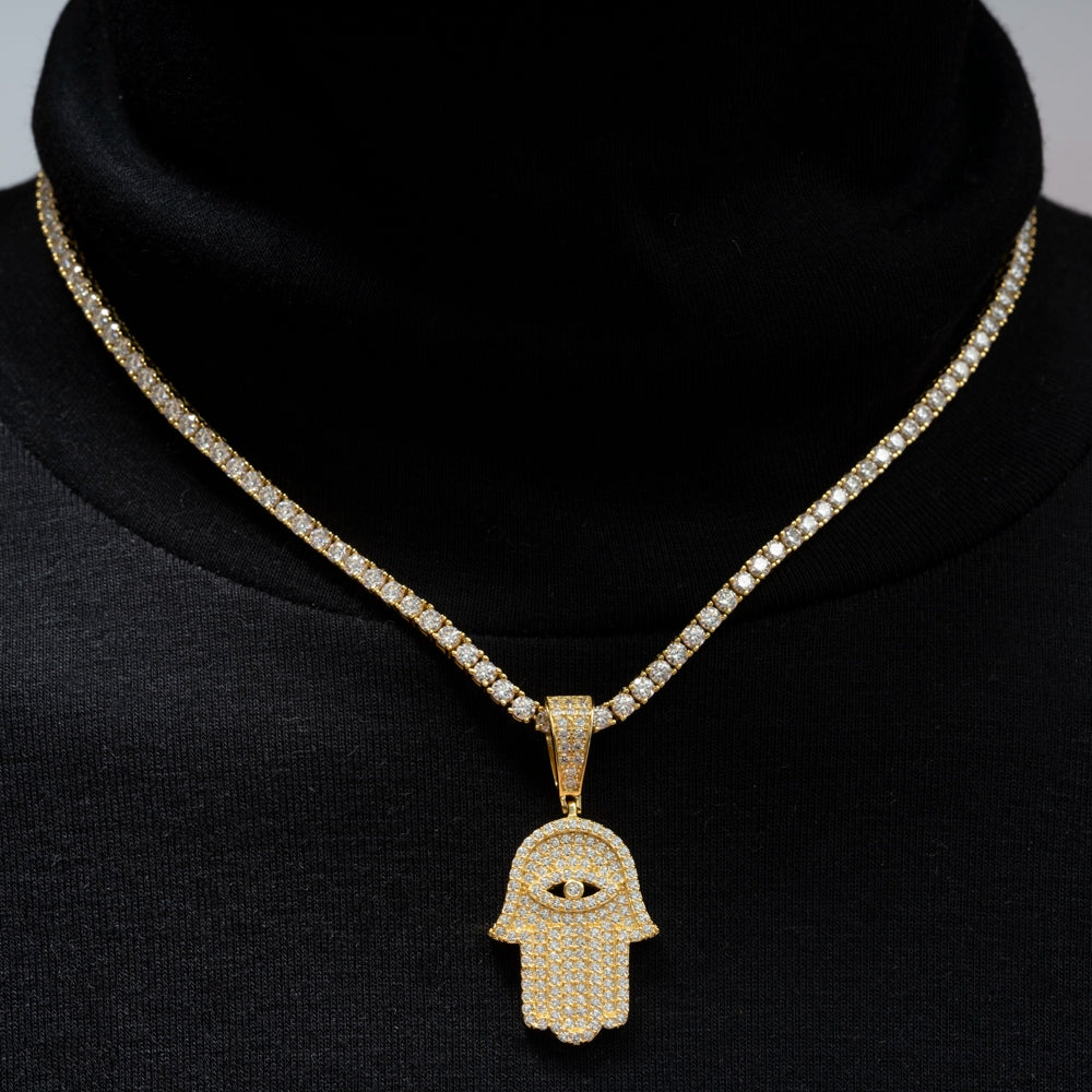 GL Eyes Hand of Fatima Hip Hop Jewelry S925 Silver Moissanite Pendant