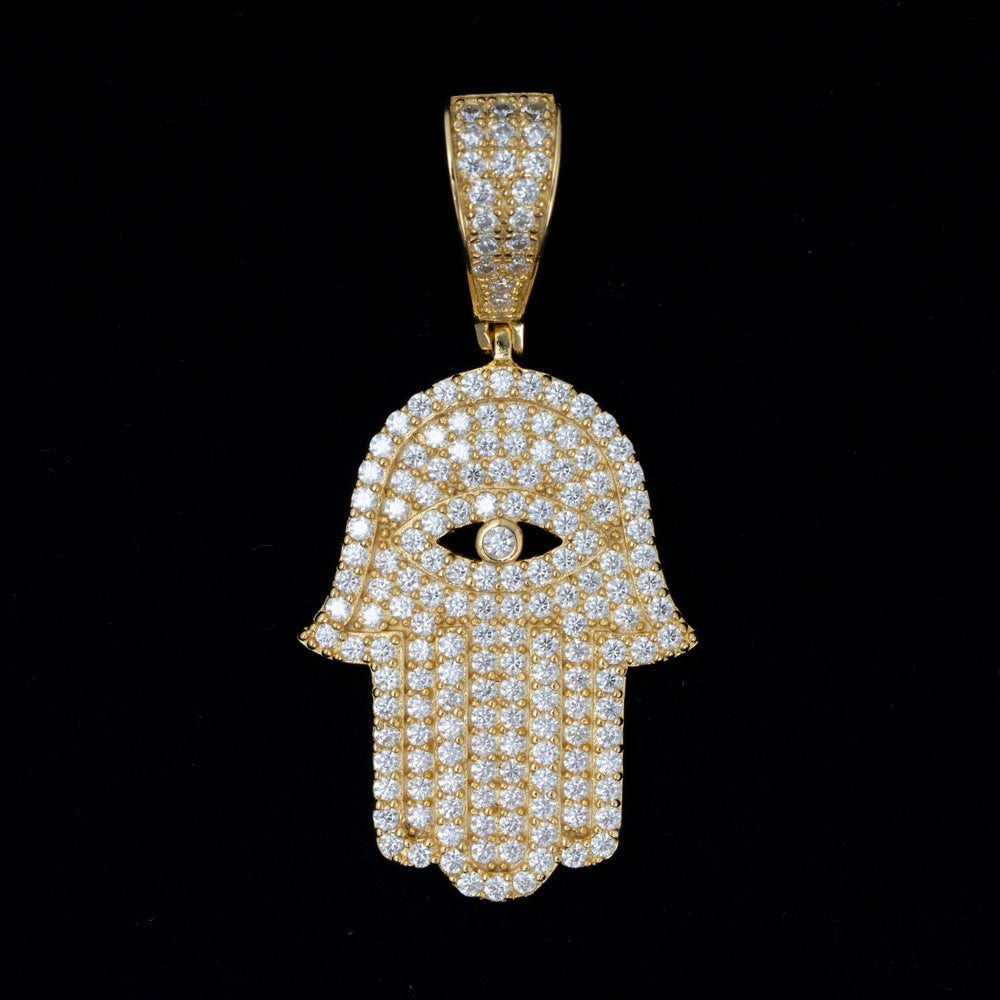 GL Eyes Hand of Fatima Hip Hop Jewelry S925 Silver Moissanite Pendant