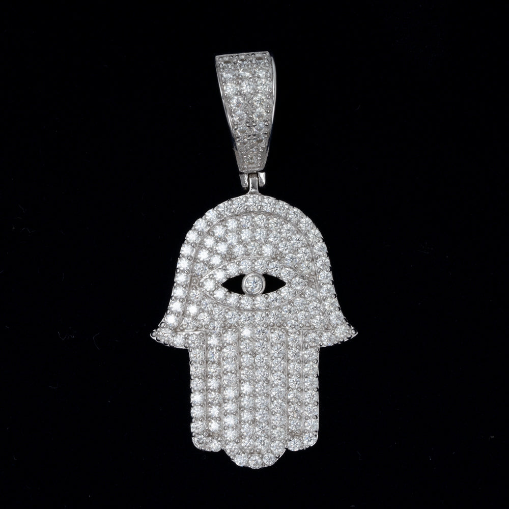 GL Eyes Hand of Fatima Hip Hop Jewelry S925 Silver Moissanite Pendant