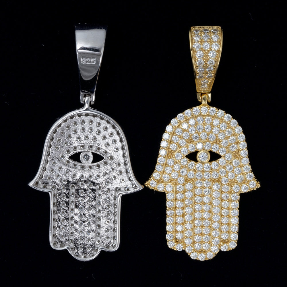 GL Eyes Hand of Fatima Hip Hop Jewelry S925 Silver Moissanite Pendant