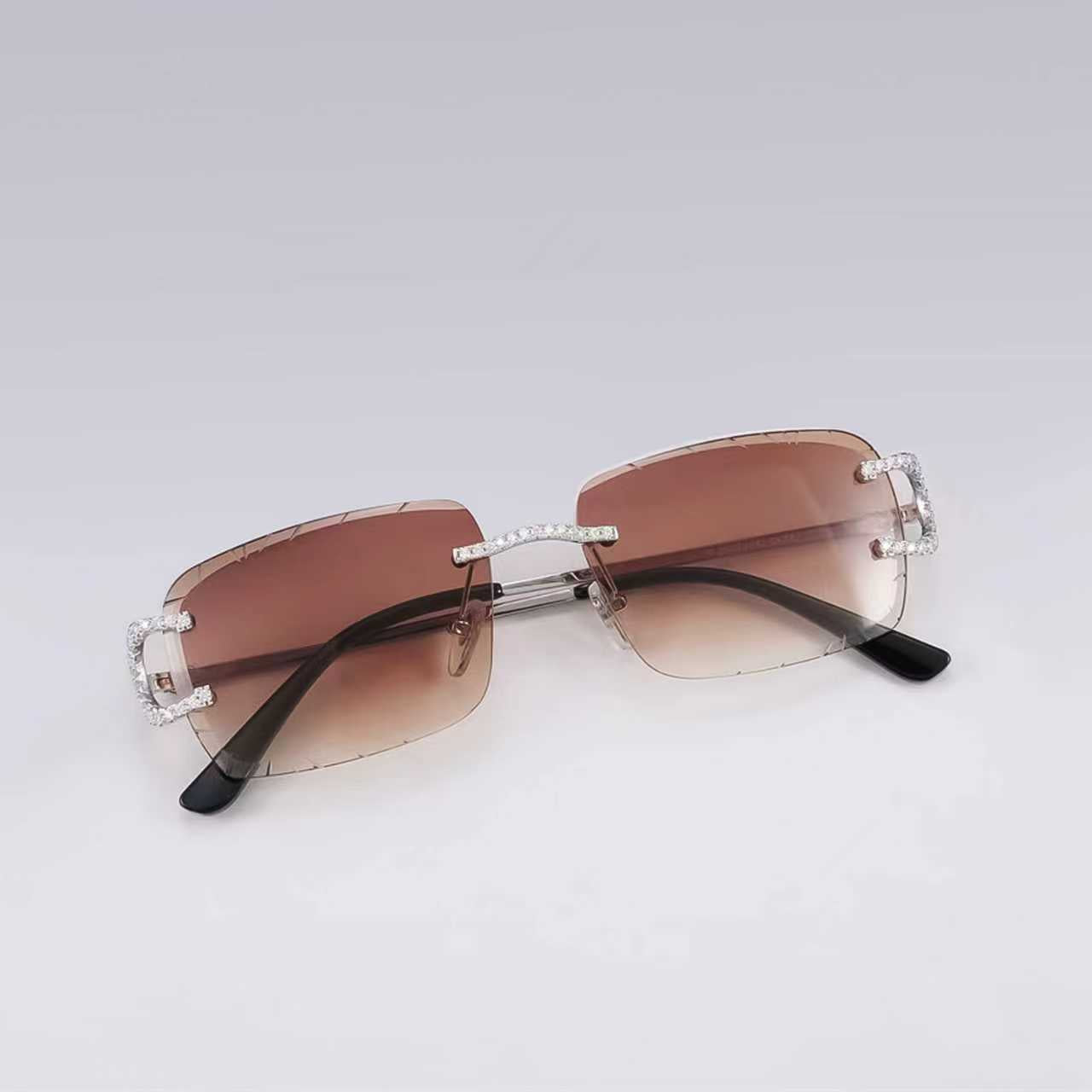 GL Hip-Hop Rimless Sunglasses VVS Moissanite Inlay Bridge & Multicolor Lenses Metal Arms Secondary image