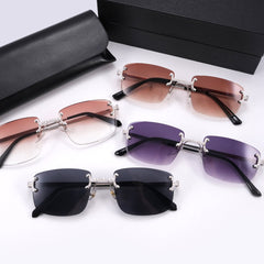 GL Hip-Hop Rimless Sunglasses H Bridge VVS Moissanite Inlay & Multicolor Lenses Metal Arms