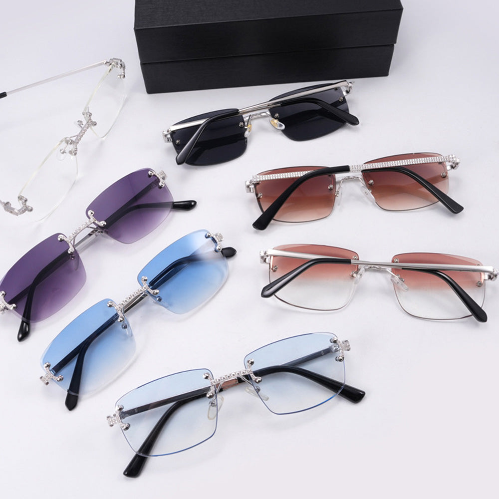 GL Hip-Hop Rimless Sunglasses H Bridge VVS Moissanite Inlay & Multicolor Lenses Metal Arms Secondary image