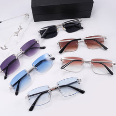 GL Hip-Hop Rimless Sunglasses H Bridge VVS Moissanite Inlay & Multicolor Lenses Metal Arms