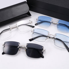 GL Hip-Hop Rimless Sunglasses H Bridge VVS Moissanite Inlay & Multicolor Lenses Metal Arms