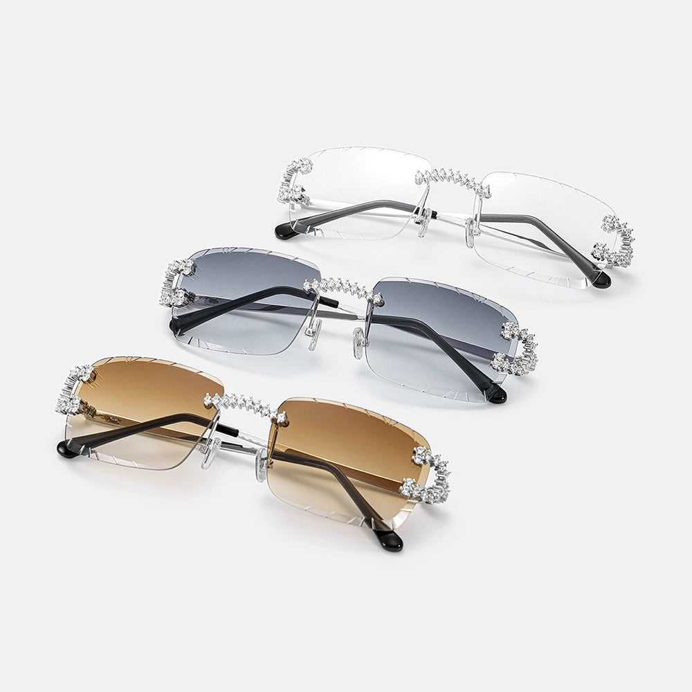 GL Hip-Hop Rimless Sunglasses VVS Moissanite Inlay Metal Arms & Multicolor Lenses