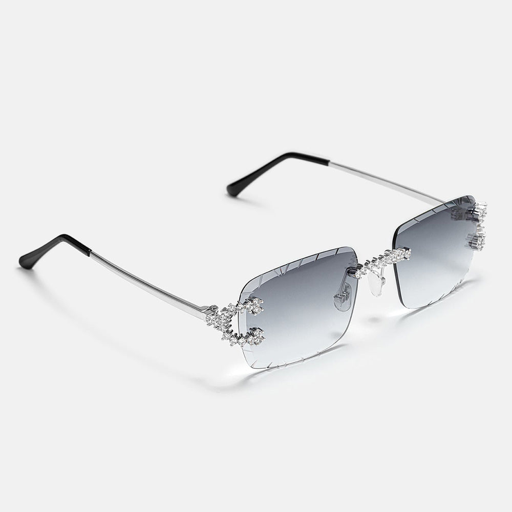 GL Hip-Hop Rimless Sunglasses VVS Moissanite Inlay Metal Arms & Multicolor Lenses