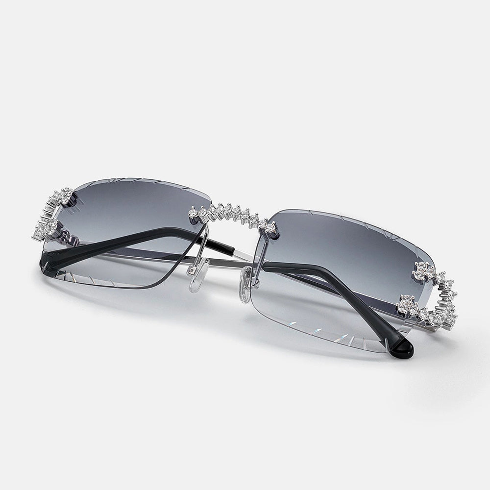 GL Hip-Hop Rimless Sunglasses VVS Moissanite Inlay Metal Arms & Multicolor Lenses