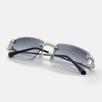 GL Hip-Hop Rimless Sunglasses VVS Moissanite Inlay Metal Arms & Multicolor Lenses