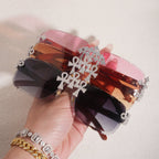 GL Hip-Hop Rimless Sunglasses VVS Moissanite  Ankh  Bridge & Multicolor Lenses Red Wooden Arms