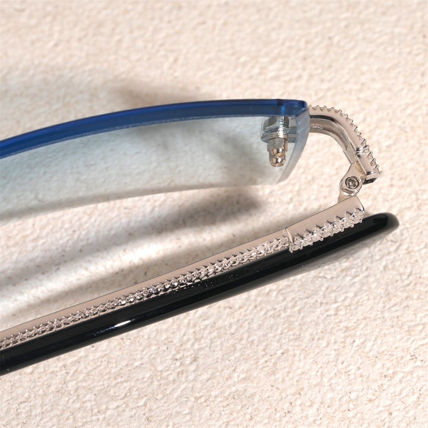 GL Hip-Hop Rimless Sunglasses VVS Moissanite Inlay Bridge & Multicolor Lenses Moissanite Metal Arms