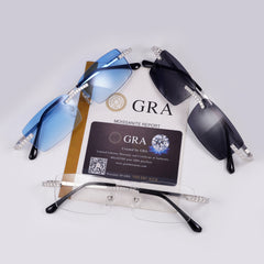 GL Hip-Hop Rimless Sunglasses VVS Moissanite Inlay & Multicolor Gear-Edge Lenses Metal Arms
