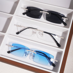 GL Hip-Hop Rimless Sunglasses VVS Moissanite Inlay & Multicolor Gear-Edge Lenses Metal Arms
