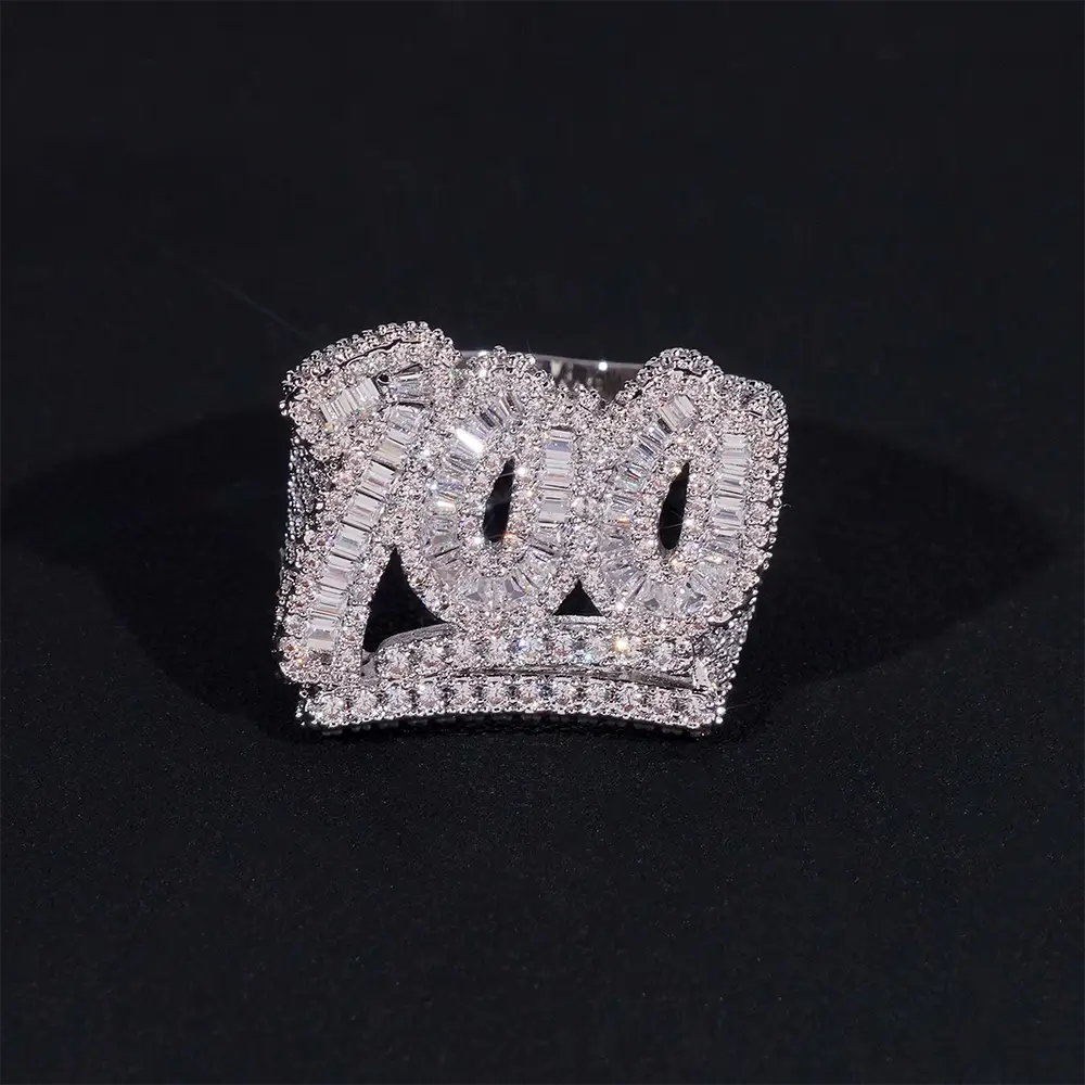 GL Iced Out Prong Setting Baguette Moissanite  Rings