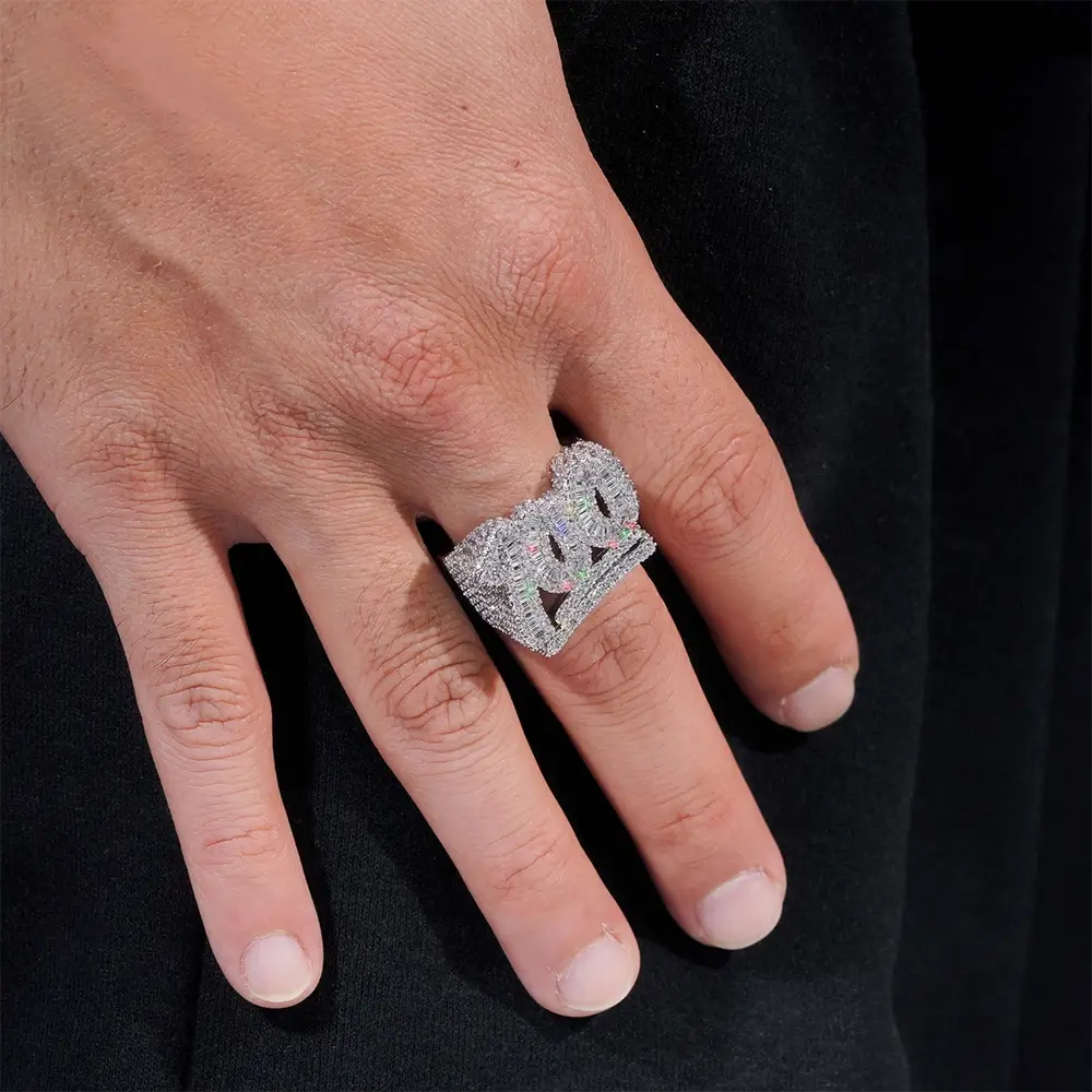 GL Iced Out Prong Setting Baguette Moissanite  Rings