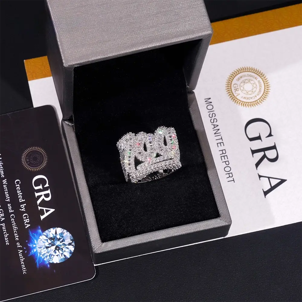 GL Iced Out Prong Setting Baguette Moissanite  Rings