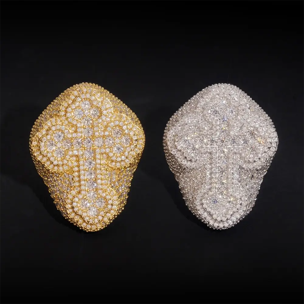 GL Hip Hop Cross Baguette Round Pave Moissanite Diamonds Ring Main image