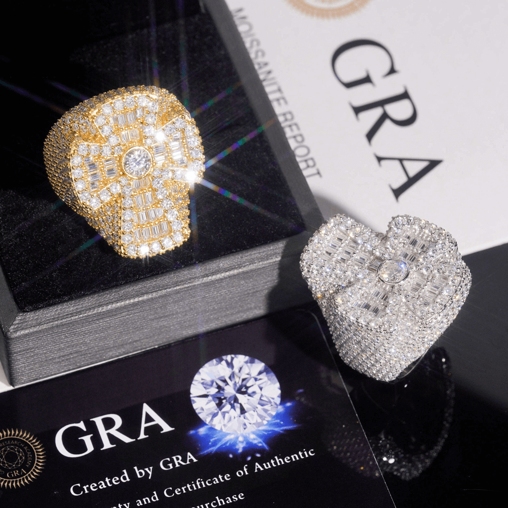 GL New Personalized Cross Moissanite 925 Silver Hip Hop Men's Ring